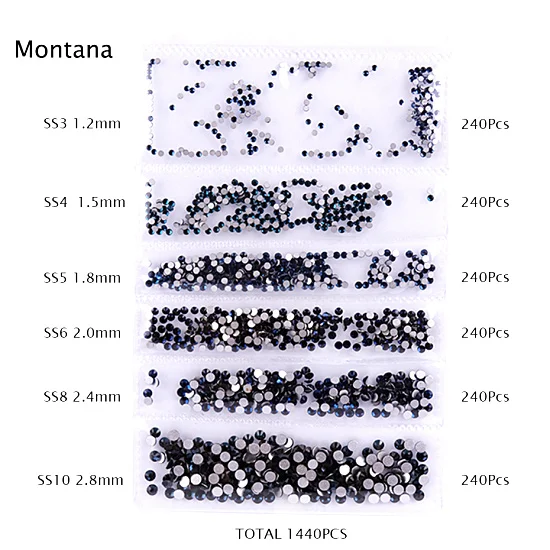 1440 шт Стразы для дизайна ногтей, 6 размеров, ss3-ss10, плоская задняя часть, пламя AB, стекло, алмазный камень, 3D Шарм, сделай сам, украшение для дизайна ногтей TR025 - Цвет: Montana