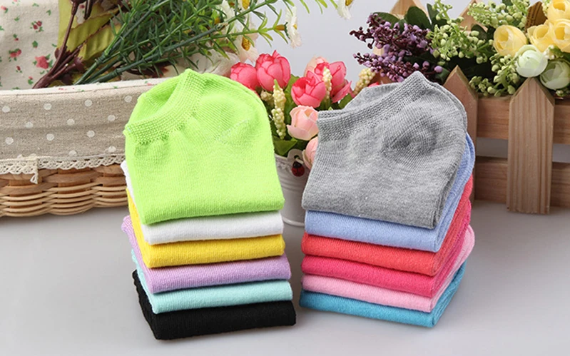 Women's Lovely Plain Cotton Socks 5 Pairs Variations Folded
