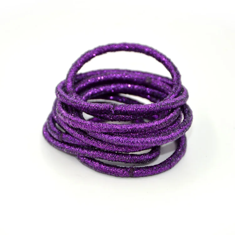 50pcs 4mm Dark Purple Glitter Elastic Hair Bands Ponytail Holders