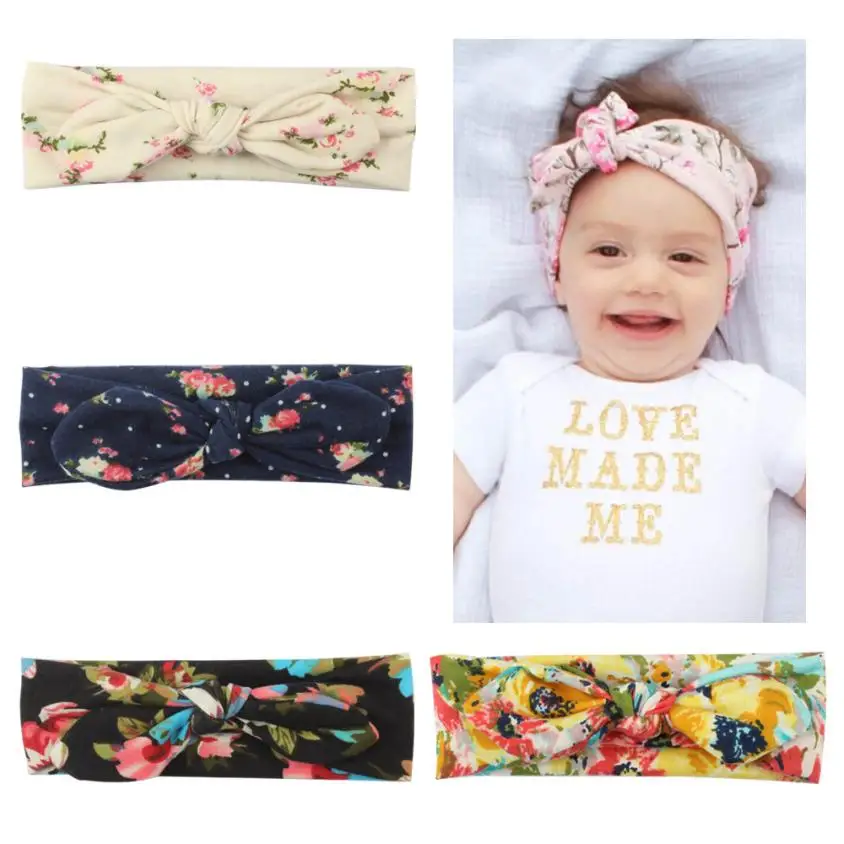 

Baby Kids Girls Bowknot Print Floral Headbands Rabbit Ears Elastic Hairband Turban Head Wraps Newborn Infant Hair Accessories