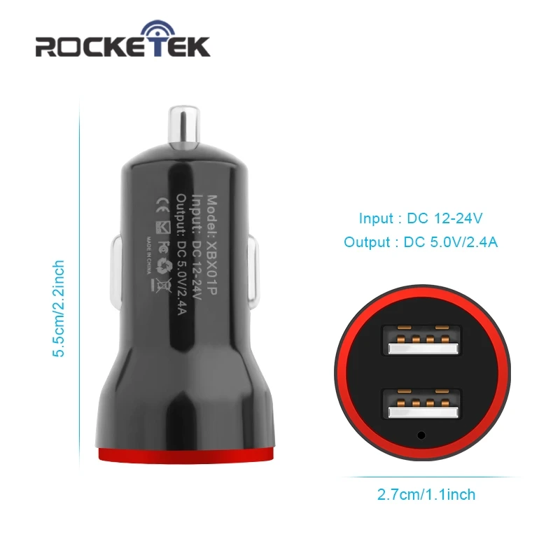 Rocketek Мульти usb Автомобильное зарядное устройство smart IC 2 USB 2.4A телефон адаптер Аксессуары для iphone 4s 5 6 huawei Xiaomi samsung Автомобильное зарядное устройство