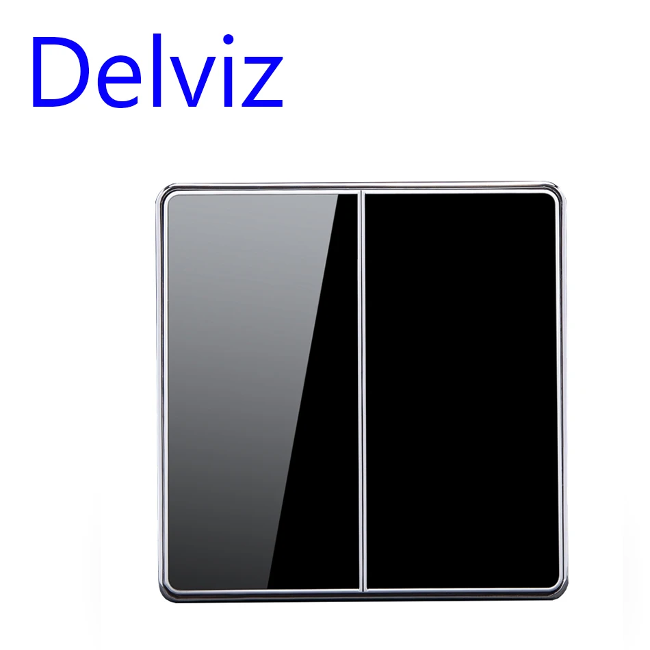 Delviz ЕС стандартный Роскошный белый/черного цвета с украшением в виде кристаллов Стекло Панель, 16A 250 V, две банды, 2 варианта кнопка Home настенный выключатель Великобритания выключатель питания - Цвет: Черный