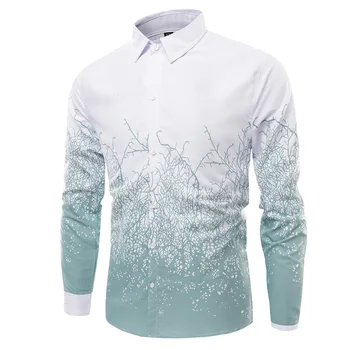 

Mens Fashion Spring Autumn New Tree Vine Print Slim Long Sleeve Shirt Thin Casual Camisa Masculina Men Designer Shirts Male Tops