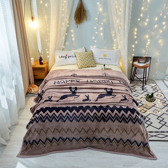 Aliexpress Deer Pattern Fleece Blanket Sofa Throw Deer Pattern Fleece Blanket Sofa Throw Thicken Winter Warm Blankets For Beds Queen Size