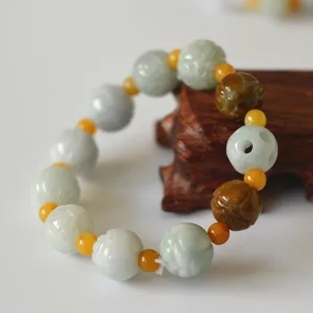 

certificate Natural A level Jadeite Bracelet Lotus PIXIU Bracelet Single Lap Hand String Bangle Gift For Women Jewelry