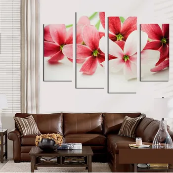 

Prints Poster Painting Home Decorative Modular Picture 4 Pieces/Pcs Flower HD Canvas Framework Wall Art Decor