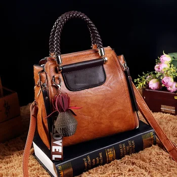 

Vintage Genuine Leather Totes Luxury Handbags Women Bags Designer Famous Brand Retro Shoulder Bag Oil wax Messenger Bag New T38