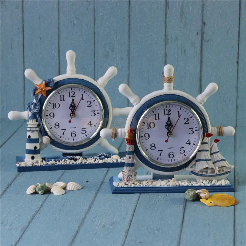 

Nautical Anchor Ship Boat Steering Wheel Time Clock Table Decor