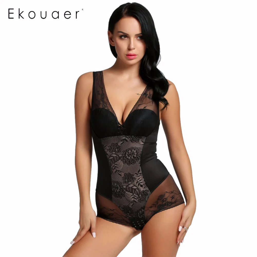 Ekouaer Bodysuit Women's Lace Slim Body Shaper Underbust Waist Corsets