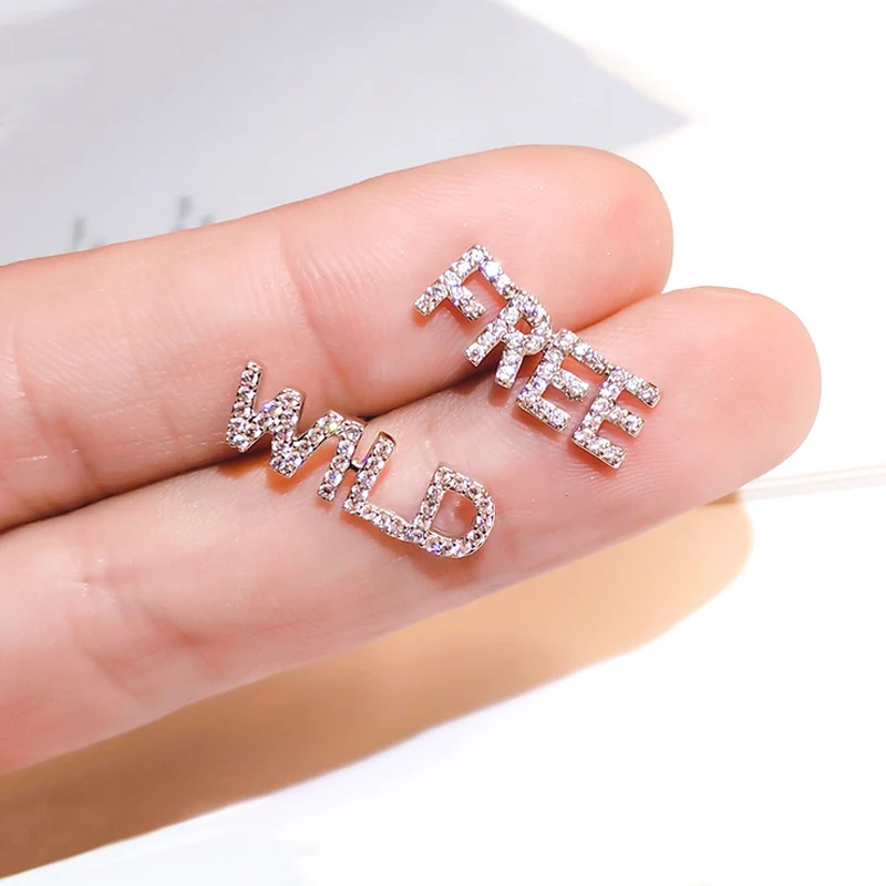 

Fashion AAA Cubic Zircon Letter Earrings High Quality Silver Color Alphabet Stud Earring Jewelry For Women Valentine's Day Gift