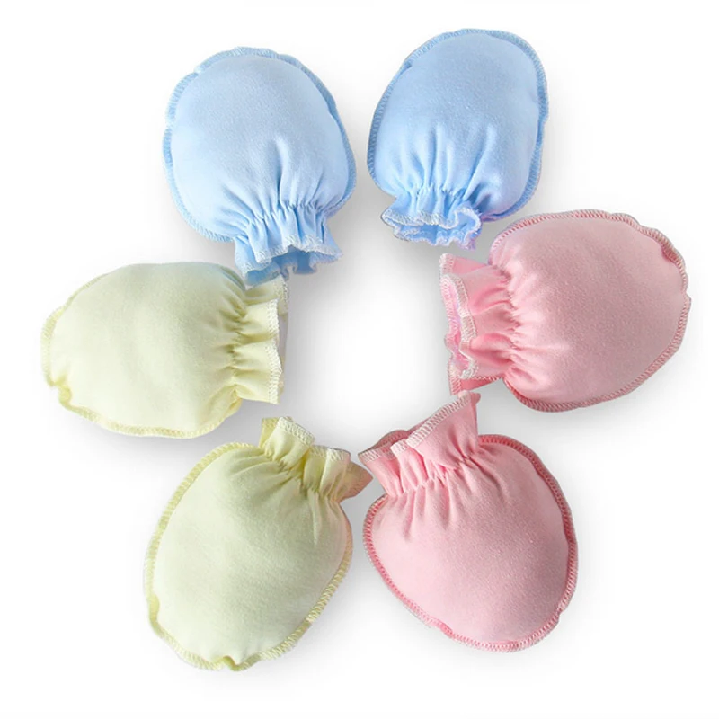

3 colors Baby safety catch newborn baby hand 100% soft cotton gloves face baby gloves TRQ0143