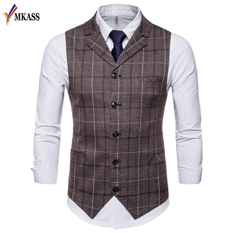 

Hot Sale New Men Vest Fashion Plaid Vest Men Formal Dress Suit Vest Slim Fit Waistcoat Gilet Plus Size 4XL