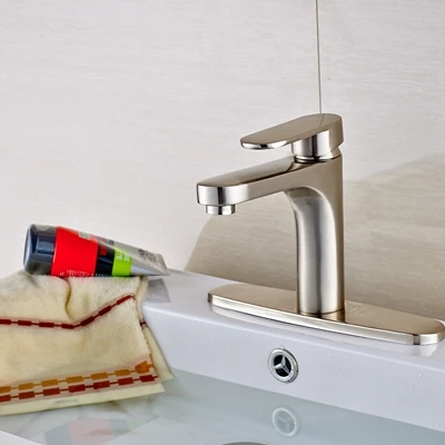 

Modern 8" Round Plate Brushed Nickle Bathroom Sink Basin Faucet Hot And Cold Water Mixer Tap Single Handle Faucet