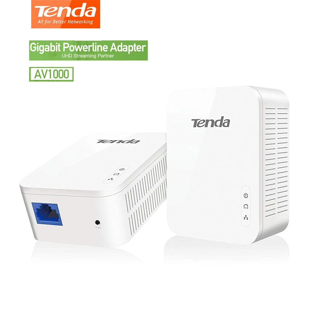 Tenda AV1000 1 Pair Gigabit Powerline Adapter Up to 1000Mbps PH3 Ethernet PLC Homeplug for Wireless