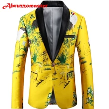 Костюм с принтом животных, куртка, желтый костюм с принтом, Блейзер, 1 шт., шаль, костюм с лацканами Блейзер сделанный на заказ, Мужской Топ, строгий костюм, блейзер