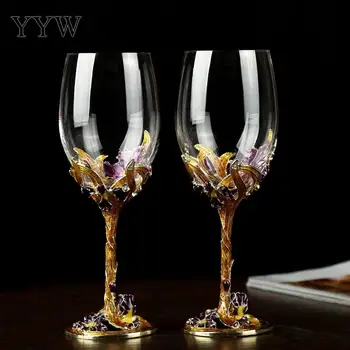 

Beauty Glasses Enamel Mugs Cup Wine Glass Mug Flower Glass Cups Lover A Cup Gift Champagne Goblet Party Barware Kitchen Tools