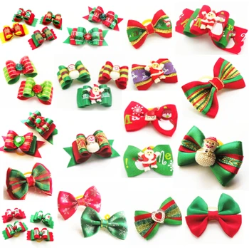 

100PC/Lot Christmas Dog Bows Ribbon Pet Hair Bows Dog Grooming Accessories Holiday Supplies Mix Styles