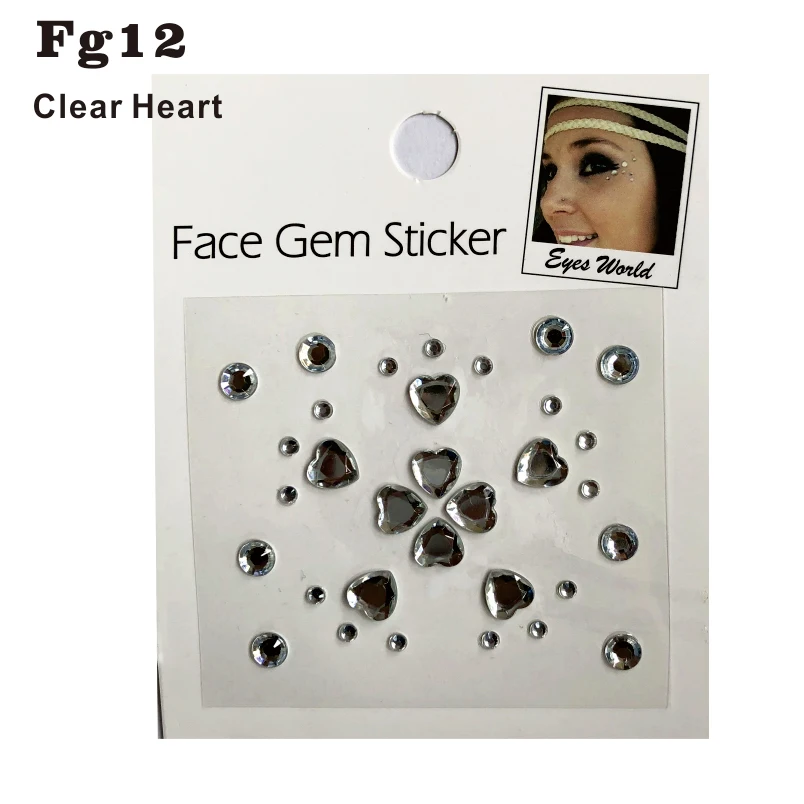 

FG12 Clear Heart stick on face Gem Jewel Bindi Dots Beauty Body Art Accessories Festival