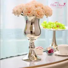 Европейский с серебряным покрытием настольная металлическая ваза декоративные цветы высокие вазы для свадьбы металлические вазы декоративные для дома HP065