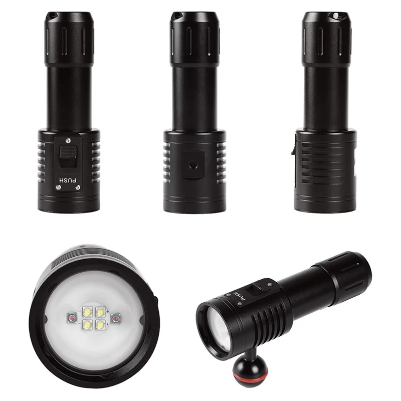 

Waterproof Led Diving Flashlight Scuba Video Photography Light Torch Dive Underwater Lamp For 18650/ 26650 Battery White Red