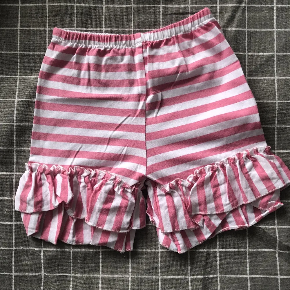 

sell!sample pink white stripe girls lycra boutique shorts knit cotton children toddler solid color kids clothing ruffle shorts