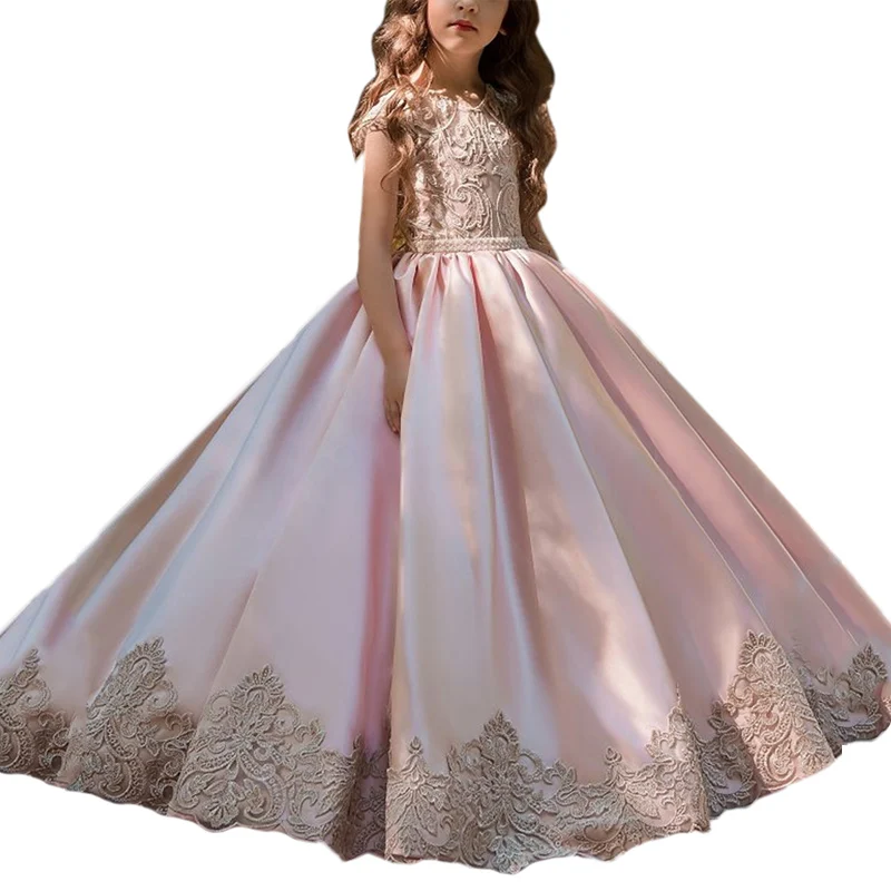 Нарядные платья цвета шампанского с цветочным узором для девочек детские Длинные бальные платья розового цвета платья для первого причастия для маленьких девочек г - Цвет: Picture color