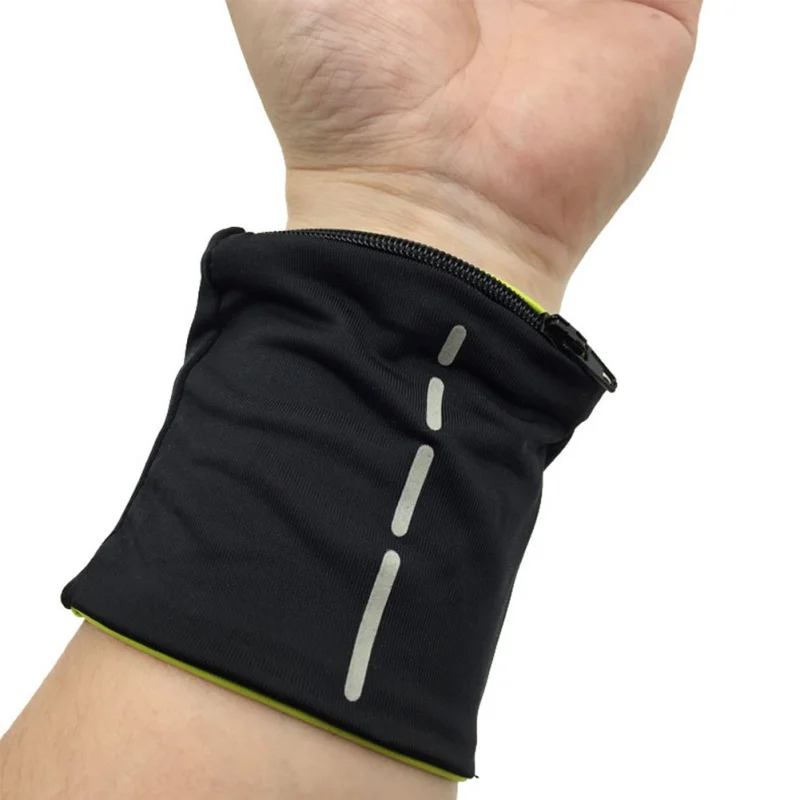 Reflective Zipper Pocket Wrist Support Wrap Straps Double Outdoor Fitness Cycling Sports Wristband Badminton Sweatband