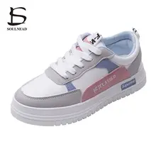 Новинка; женская прогулочная обувь; Повседневная Уличная спортивная обувь; женская обувь из искусственной кожи; базовые кроссовки для студентов; цвет синий, розовый; Размеры 35-40