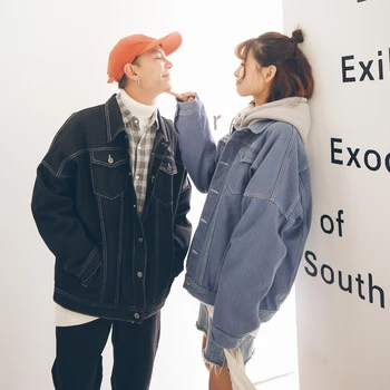 

High Quality Casual Wild Couple Denim Jacket Color Black/Light Blue Fashion Handsome Youthful Coat Male