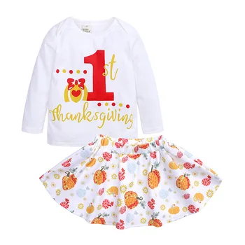 

Baby Girls Clothes Sets Thanksgiving Day Children Tee Shirt Skirt 2-Pieces Outfit Pumpkin Girl T-Shirt Jumpsuit 100% Cotton 1-4Y