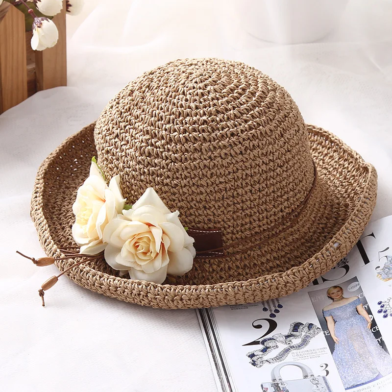 Nuovo Rafia all'uncinetto Fatti A Mano piega morbida di Paglia del sole di  estate cappelli per le donne ragazze chapeau femme Cappello Della Spiaggia  di Giorno della Madre regalo|sun hat|hat visorvisor hat -
