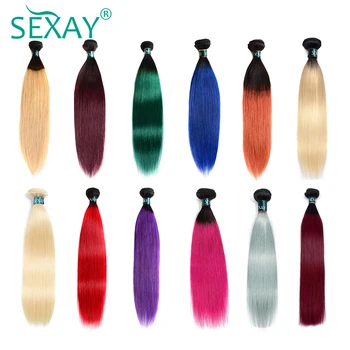 

SEXAY Ombre Bundles Orange Brazilian Straight Human Hair 1Pc Blue Pre Colored Nonremy Dark Roots Blonde Red Gray Straight Hair