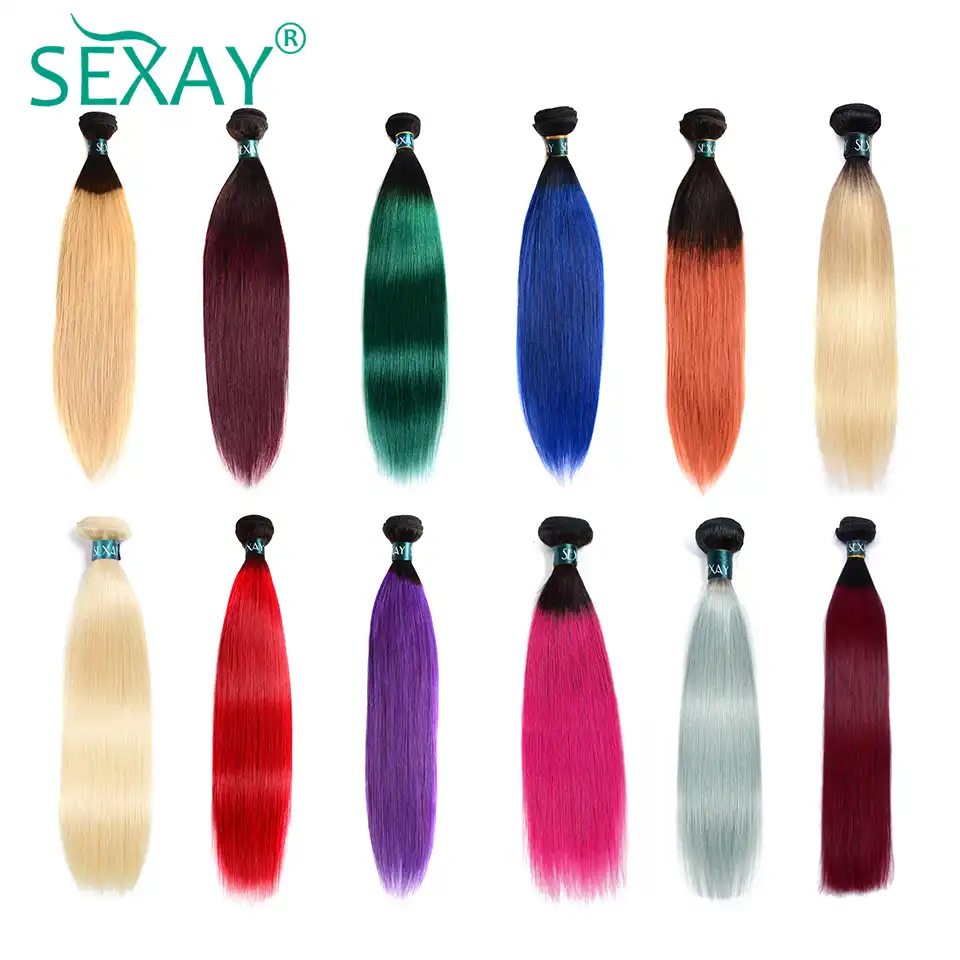 Sexay Ombre Bundles Orange Brazilian Straight Human Hair 1pc Blue