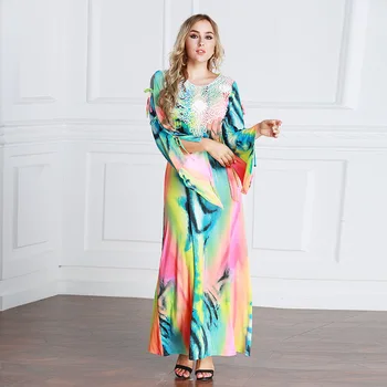 

Fashion O-Neck Summer Maxi Dress Printed Flowers Plus Size Women Beach Dress Party Night Quality Robe 5070