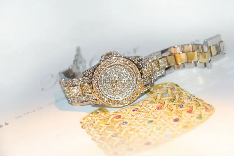 Водонепроницаемые женские полный горный хрусталь часы Высокое качество платье со стразами часы леди из нержавеющей стали, ремешок Relojes Mujer