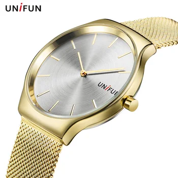 

UNIFUN Men Women Ultra Thin Stainless Steel Band Business Sports Fashion Casual Simple Analog Quartz Watches Relogio Masculino