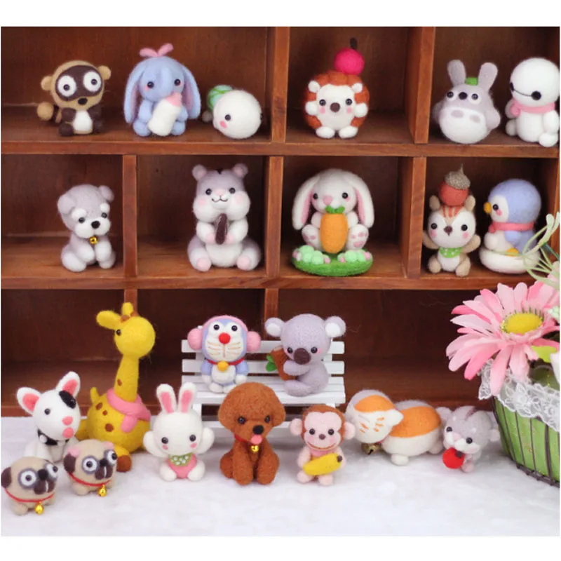 

1set wool for Felt DIY Package stamps needle felting, Shiba Inu Set animals dog rabbit monkey penguin Hedgehog