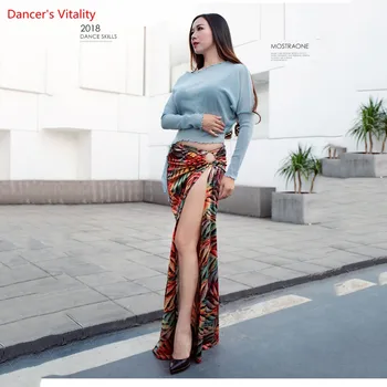 

Belly Dance Practice Clothing Female New Long-Sleeved Top+Split Long Skirt 2pcs Fashion Bellydance Set