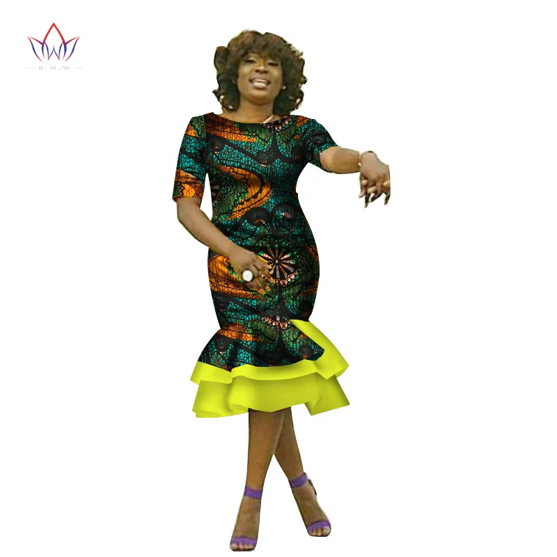 

BRW 2019 Africa DressesFor Women Dashiki Elegant Africa Clothing Bazin Riche Plus Size Africa Style Office Dress for Lady WY2250