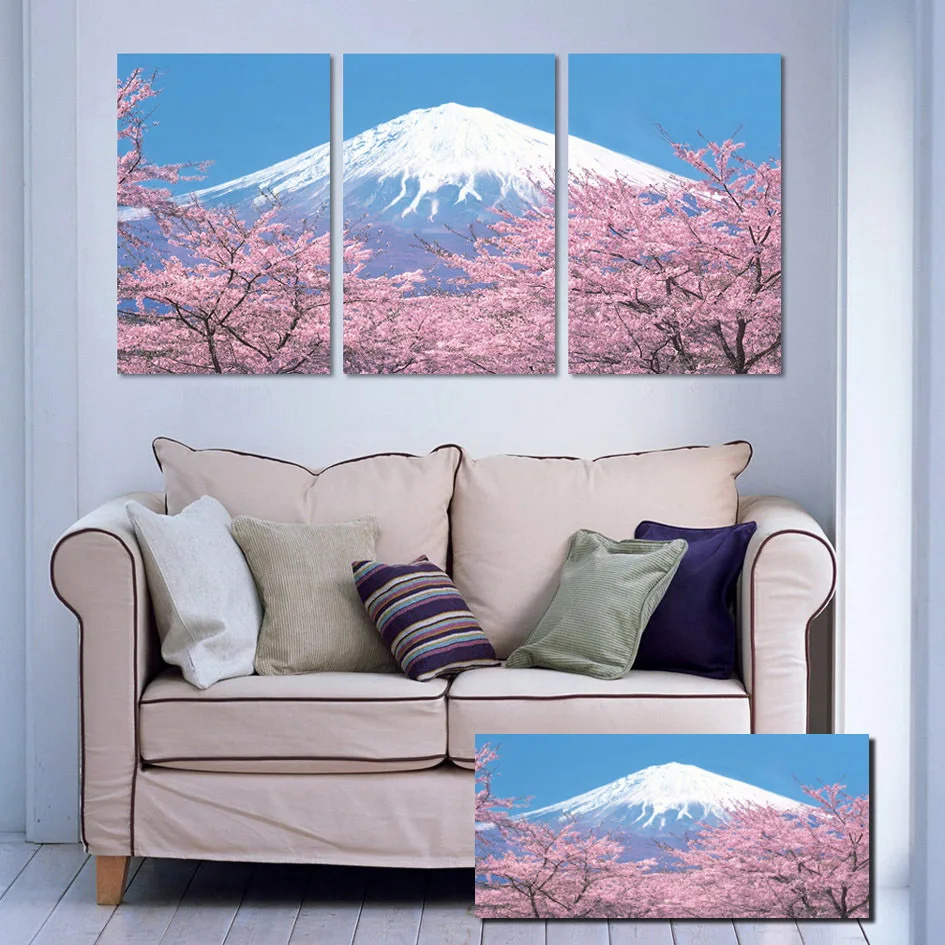 

New Fashion Janpan Style Landscape Cherry Blossoms Canvas Printed Oil Paintings Wall Hanging Picture Home Decor for Sale