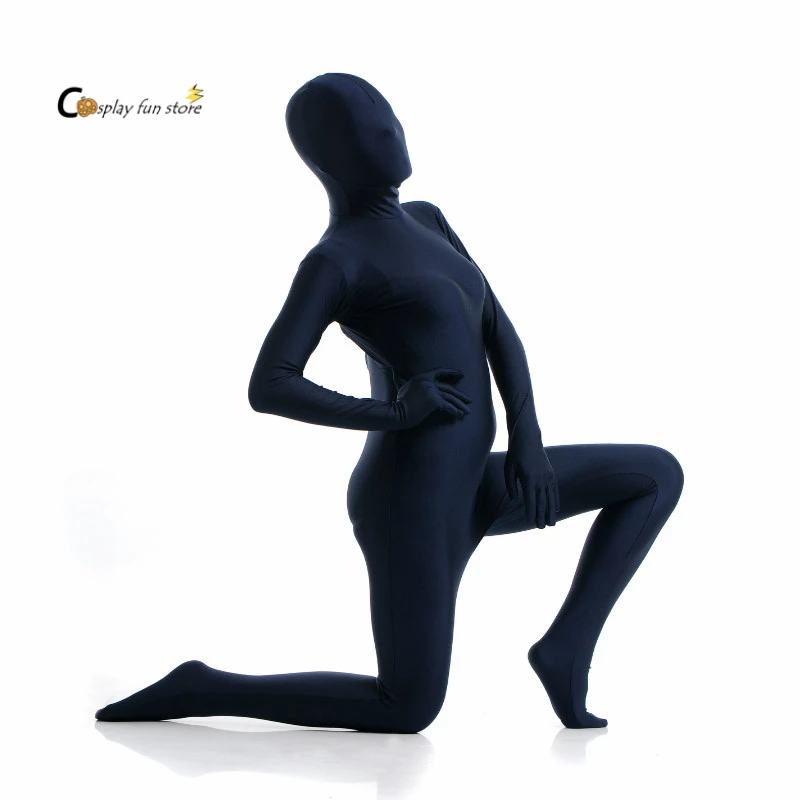 

2018 free shipping Adult Full Body Spandex Lycra Zentai Suit deep blue Tight Suits Pure Color Halloween Party Unitard