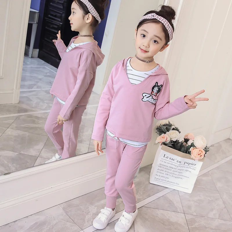 

Meisjes Kleding Girls Clothing Set 2018 Spring Sports Suit Hooded Outwear + Shirt + Pant 3pcs Kids Clothes 4-13 Year Sportswear