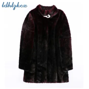 

LDHTZKCX Solid Color Large Size Genuine Leather Raccoon Fur Coat Women 2018 Winter New Fashion Thick Warmth Pockets Fur Coat 245