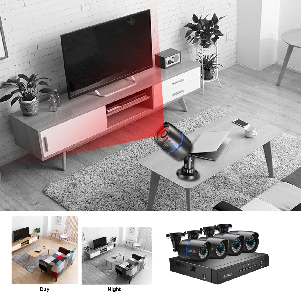 BESDER Audio 4CH CCTV система безопасности POE 1080P 2MP камера NVR наблюдения Комплект с HIDM VGA
