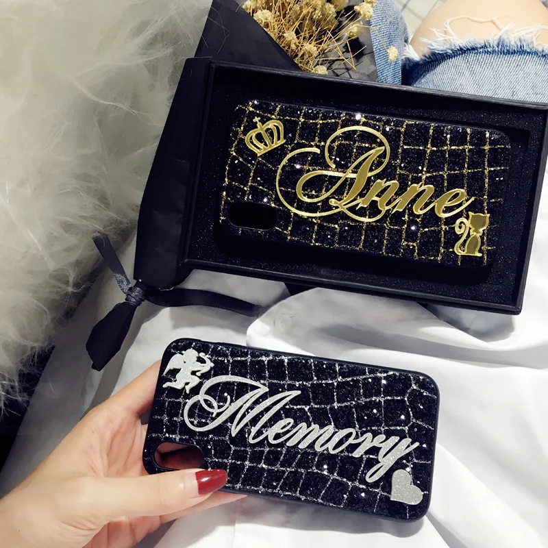 

For Samsung galaxy s8 s9 plus note 8 Exclusive Customize Name bling Fashion Cool glitter soft phone case cover