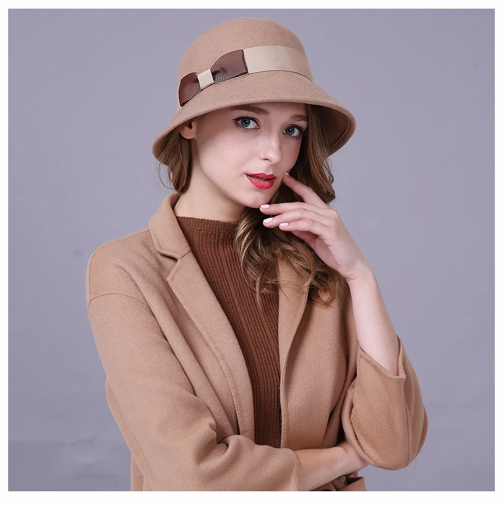 Sedancasesa, новинка, женская шляпа-Клош с широкими полями,, австралийская шерстяная Панама, сохраняющая тепло, шерстяная фетровая шапка для осени и зимы, FW003236