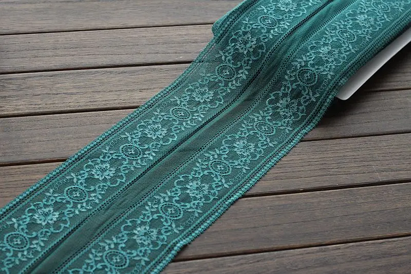 

18cm wide 2 yds/lot, Dark green Handmade Hair Decoration Wide Elastic Stretch Lace Trim wedding dress skirt lace trim