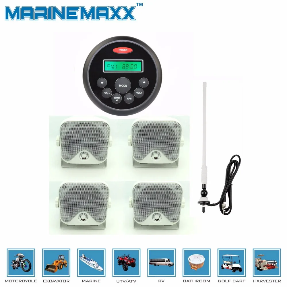 4.5" Waterproof Marine Radio Bluetooth Stereo +3.5" 2 Pairs White