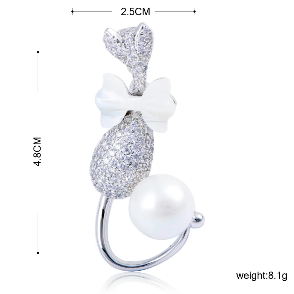 Blucome Exquisite Cat Brooch Cubic Zircon Animal Jewelry Women Girls Sweater Collar Pins Banquet Gathering Accessories Presents