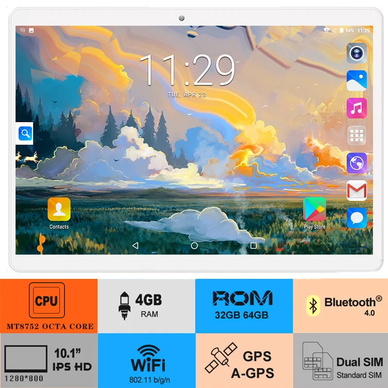 10 Inch Tablet PC Android 8.0 Octa Core 4GB RAM 64GB ROM 3G 4G LTE Dual Sim Cards Phone Bluetooth WiFi Tablets pc 10.1